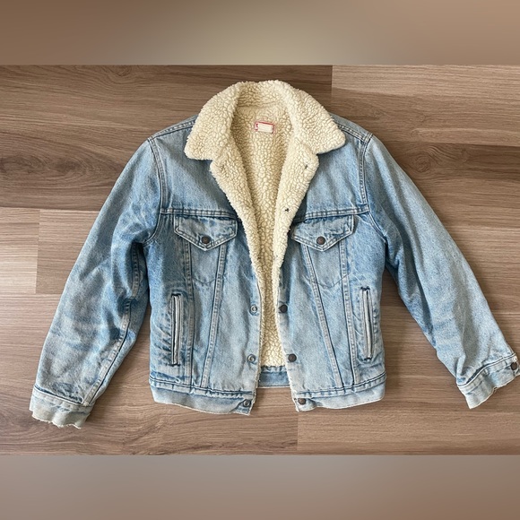 Vintage 70s 80s Levi’s Sherpa Lined Denim Jacket light wash orange tag - Picture 2 of 14